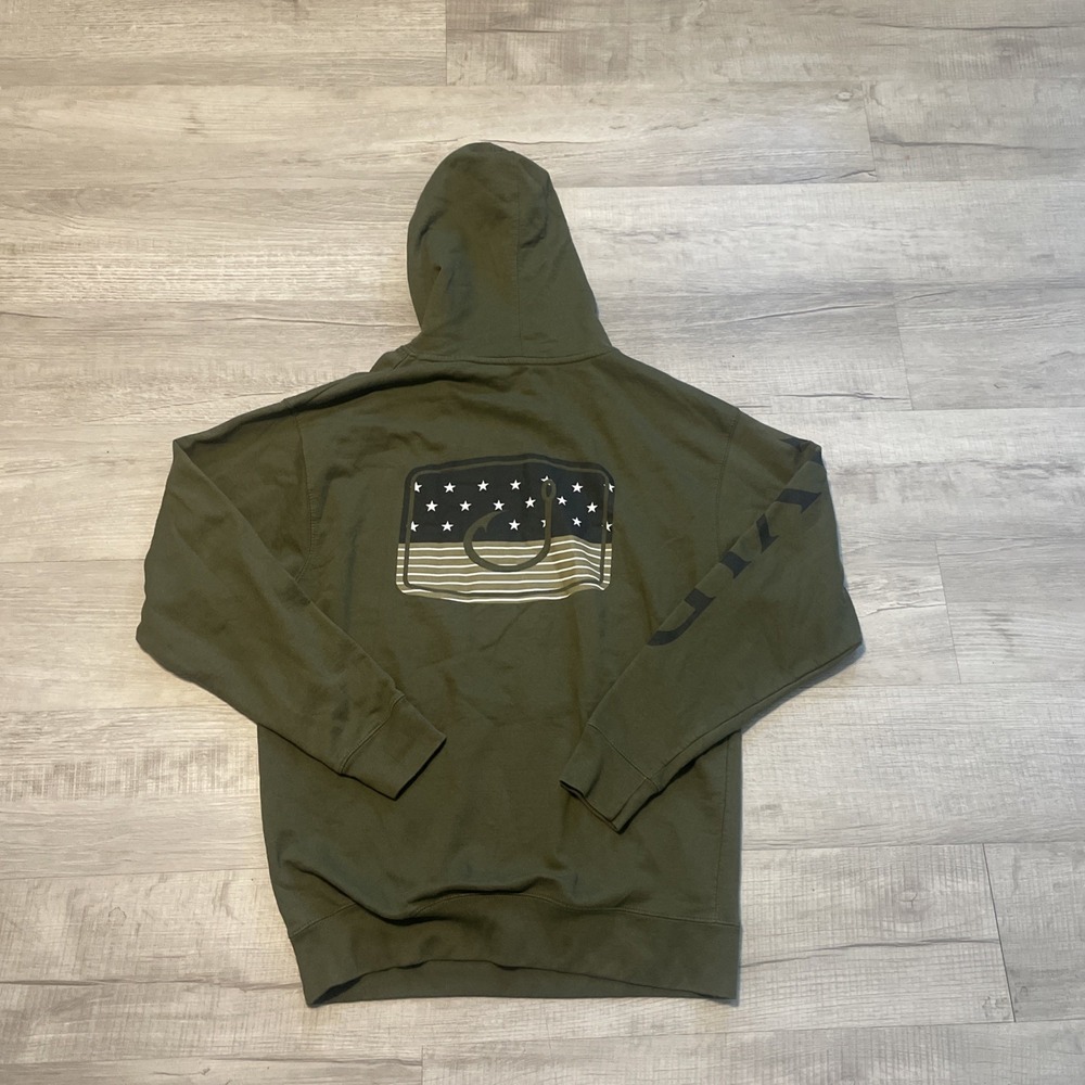 AVID Merica Fatigue Fishing Hook Men L Green Double-Sided Pullover Hoodie Cotton